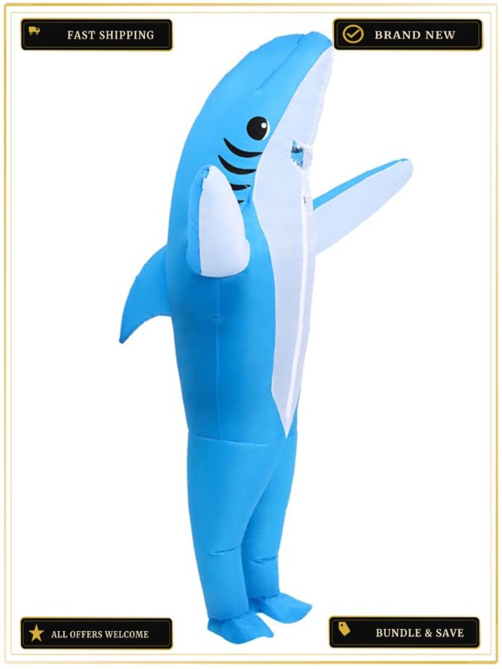 Inflatable Shark Costume Adult Unisex Nylon Fan Blow Up Halloween Cosplay Party
